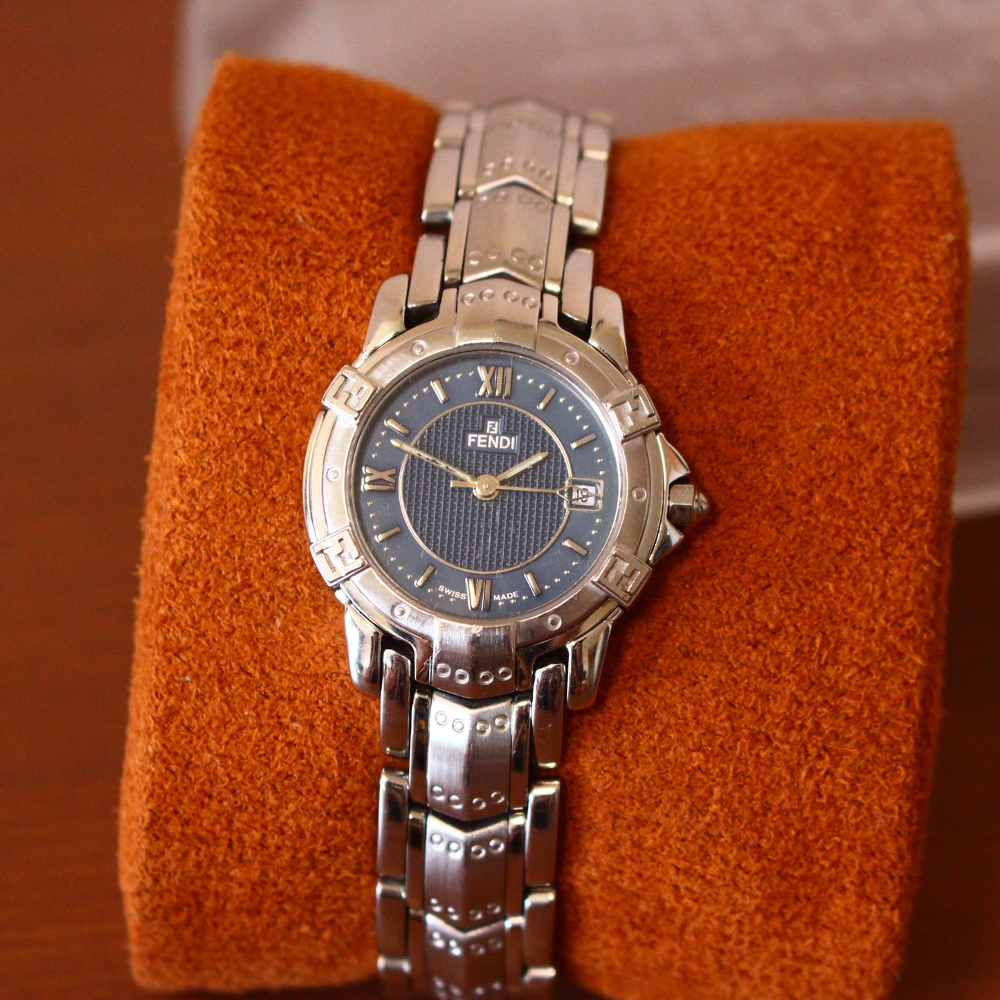 Vintage Fendi Women’s Swiss Blue Face Watch – Blue Textured Dial – 1990s