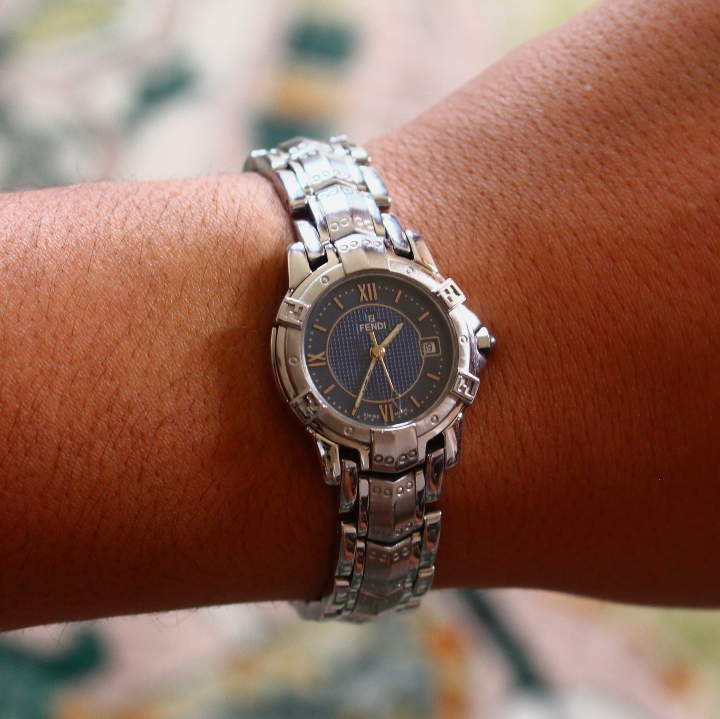 Vintage Fendi Women’s Swiss Blue Face Watch – Blue Textured Dial – 1990s