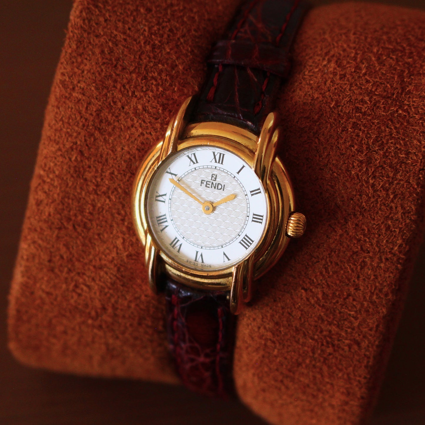 Vintage Fendi Art Deco Ladies Womens Watch - Swiss - Textured White Dial - 1990s