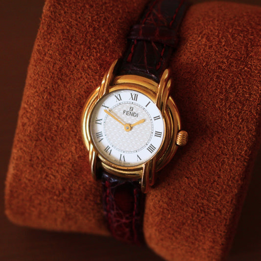 Vintage Fendi Art Deco Ladies Womens Watch - Swiss - Textured White Dial - 1990s