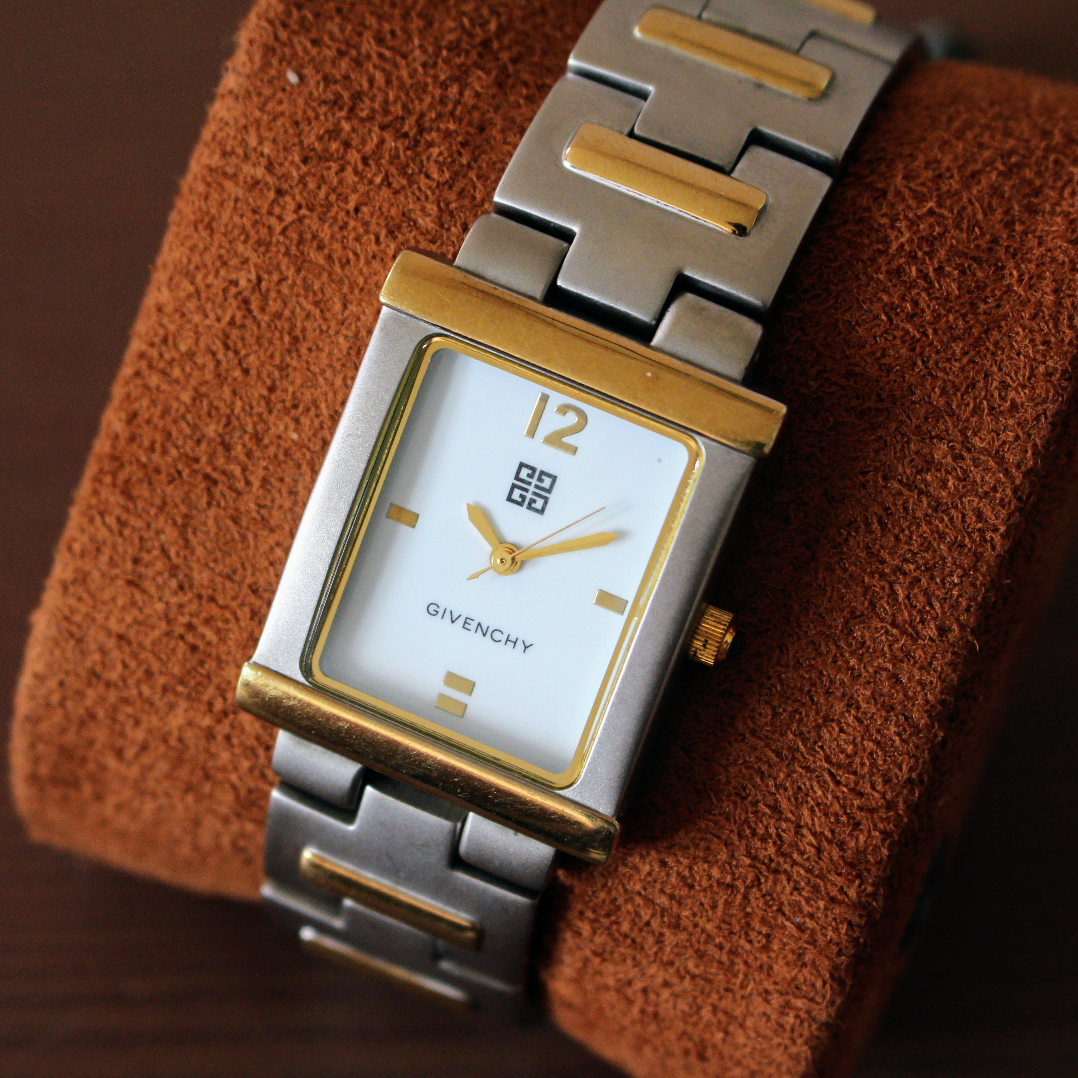Vintage Givenchy Womens Ladies Two Tone Square Swiss Tank Style