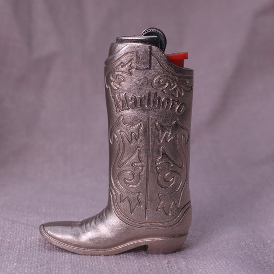 Vintage Marlboro Cowboy Boot Metal Lighter Case Mini Bic Holder