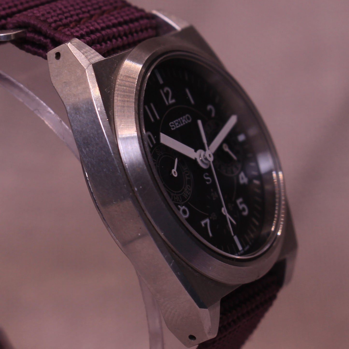 Vintage 90s Seiko SUS JDM Field Watch Blue Dial Day-Date - 1995 - 5Y89-0A50