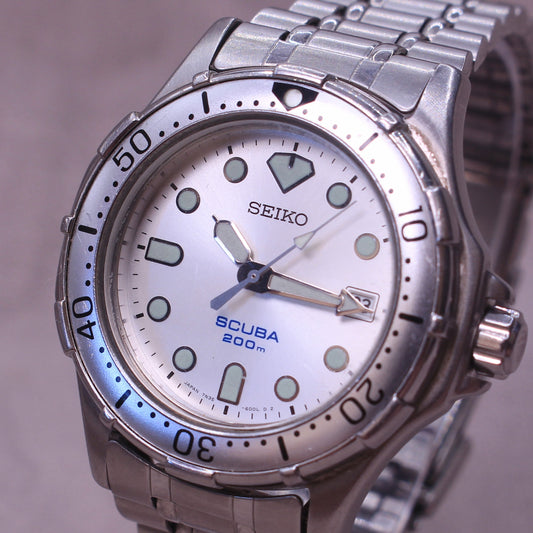 Neo-vintage Seiko Scuba Diver Silver Dial Mens Watch - 7N35-6000 - 2003