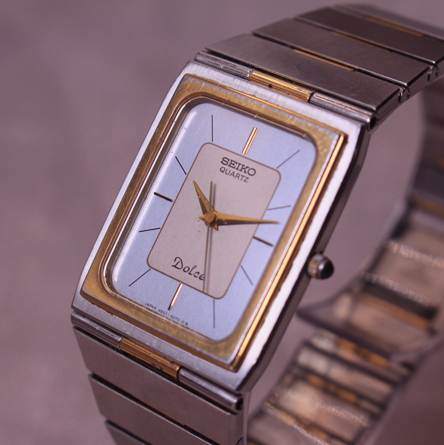 Vintage Seiko Dolce Two Tone Integrated Tank Mens Watch - 9521-5010 - 1982