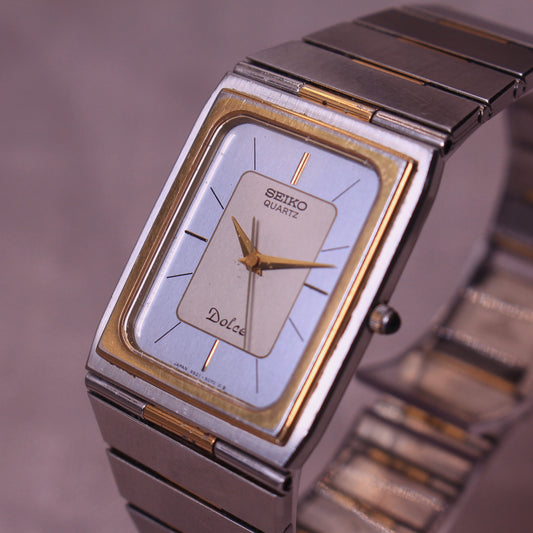 Vintage Seiko Dolce Two Tone Integrated Tank Mens Watch - 9521-5010 - 1982