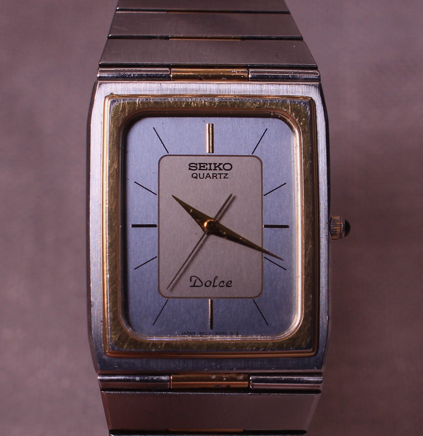 Vintage Seiko Dolce Two Tone Integrated Tank Mens Watch - 9521-5010 - 1982