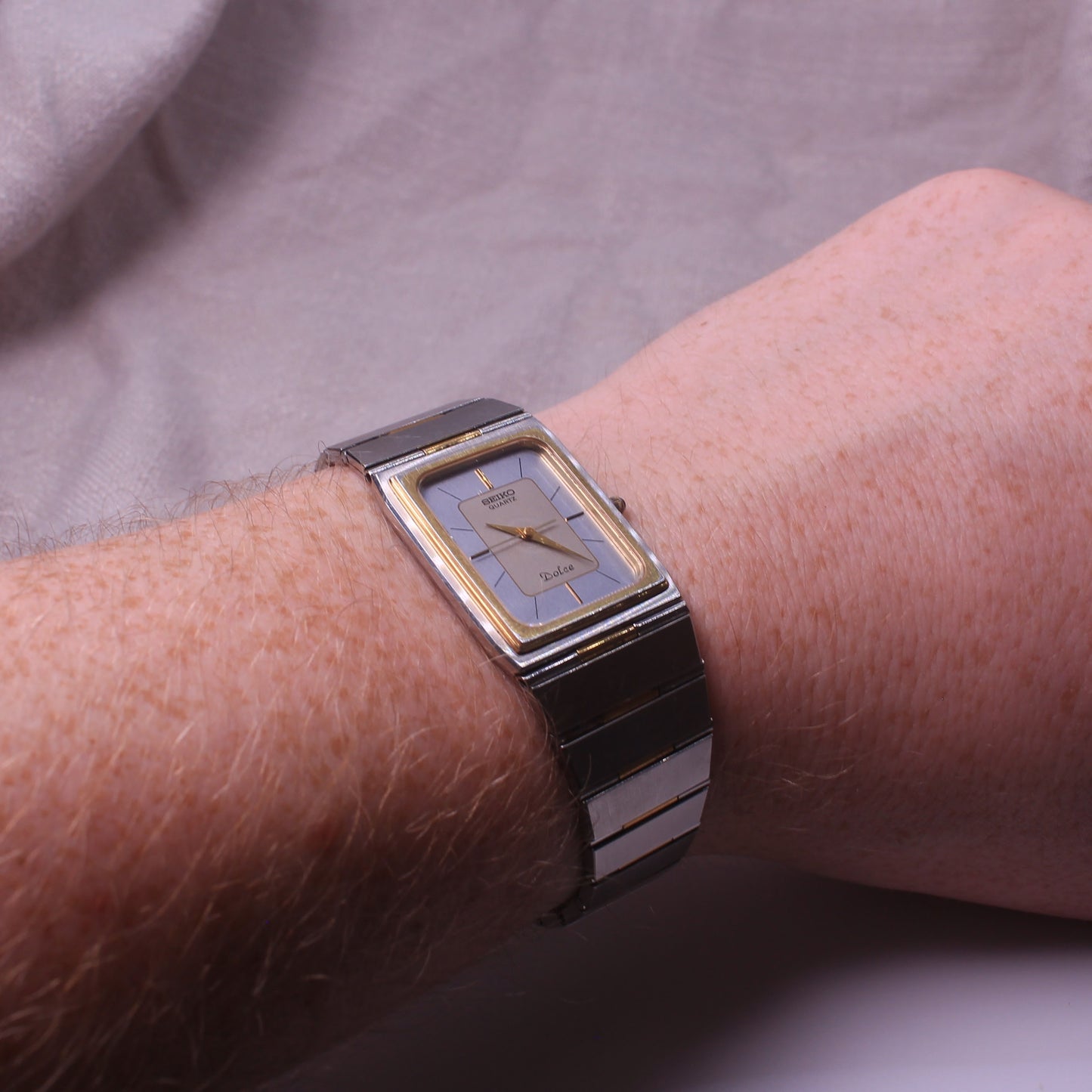 Vintage Seiko Dolce Two Tone Integrated Tank Mens Watch - 9521-5010 - 1982