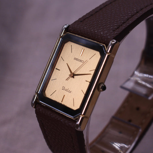 Vintage Seiko Dolce Two Tone Tank Mens Dress Watch - 7741-5050 - 1988