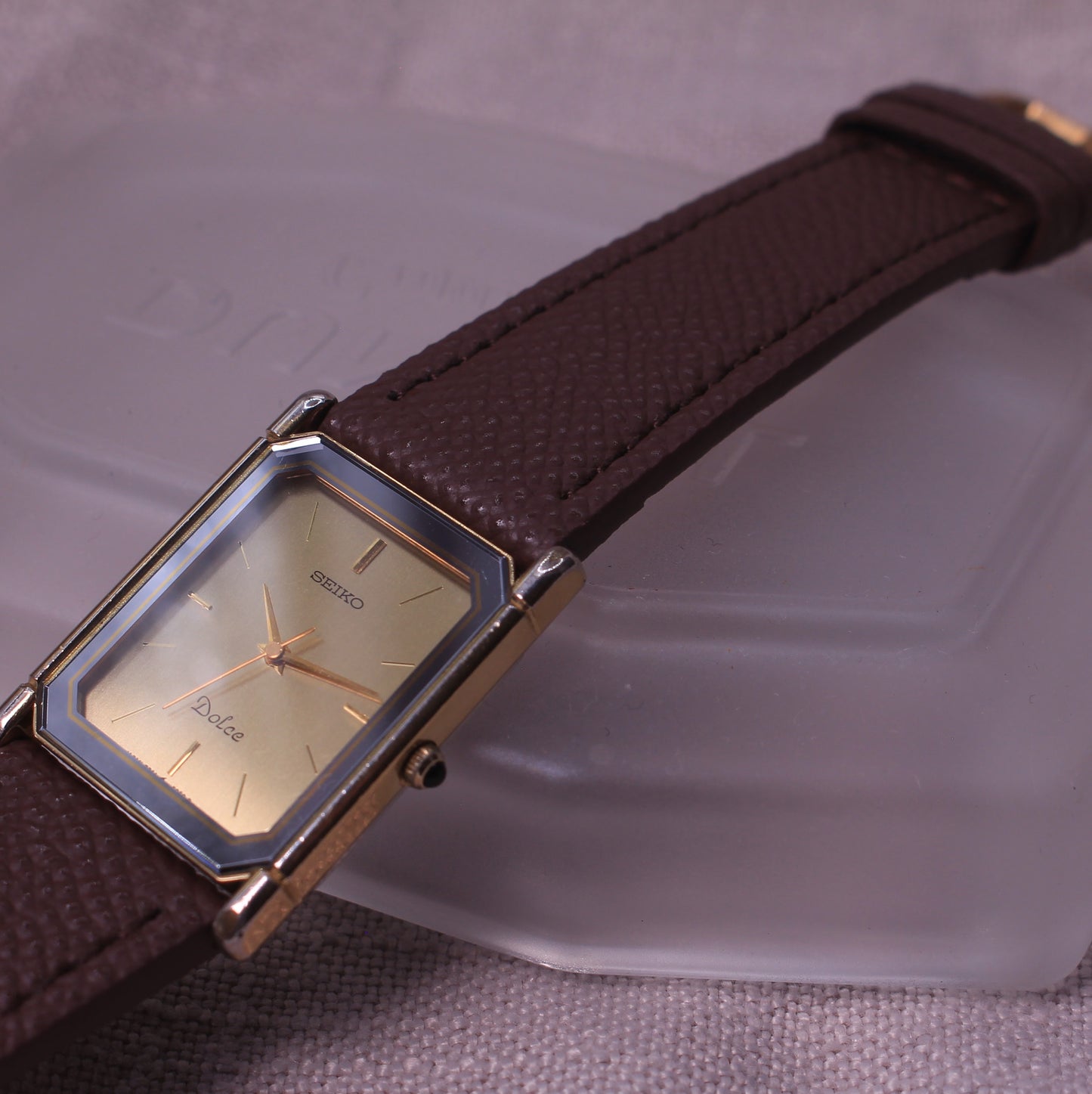 Vintage Seiko Dolce Two Tone Tank Mens Dress Watch - 7741-5050 - 1988