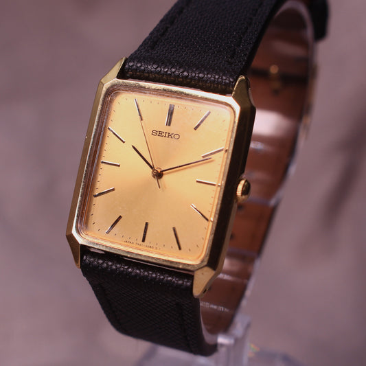 Retro Seiko Spirit JDM Tank Mens Gold Rectangular Dress Watch - 7N01-5060 - 2001