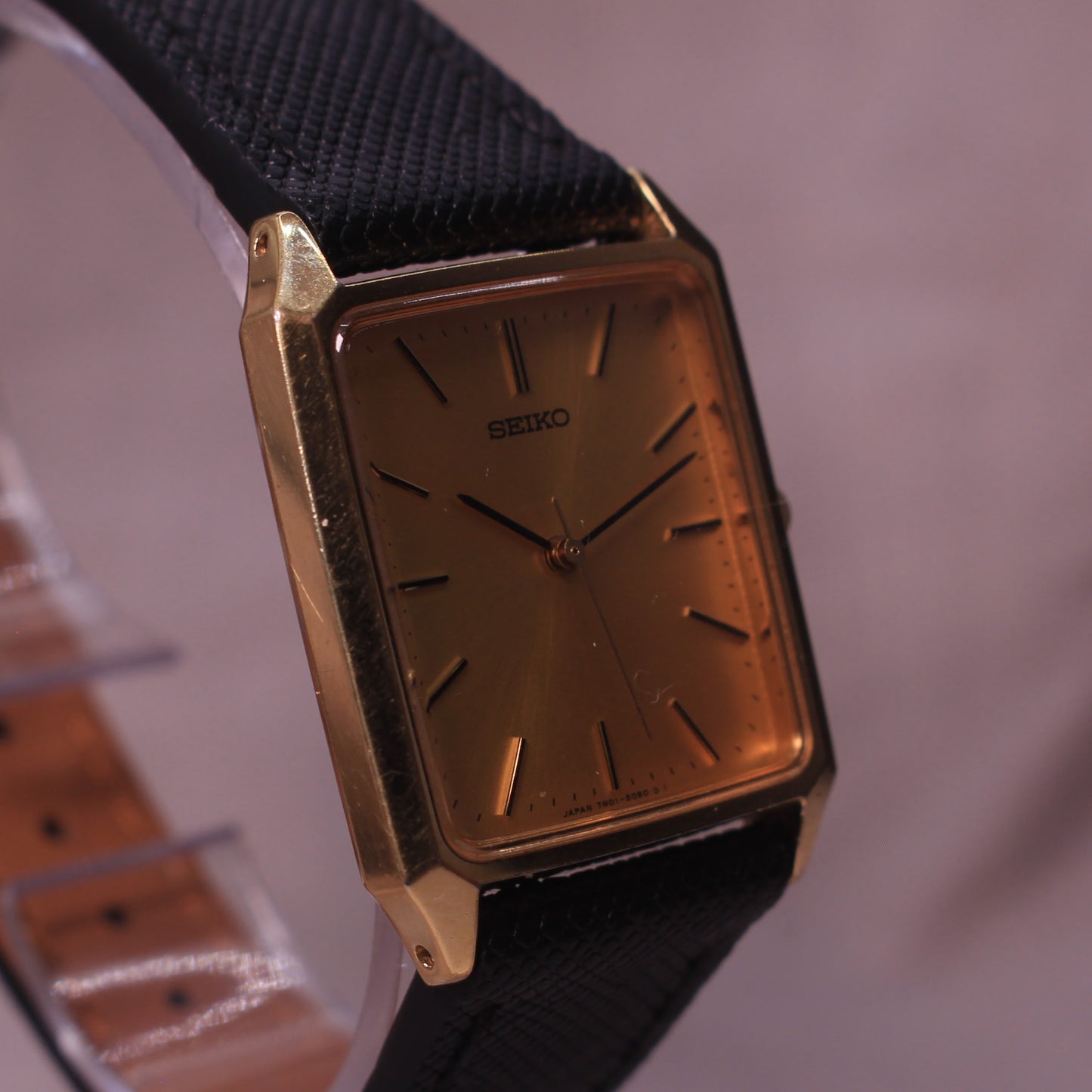 Retro Seiko Spirit JDM Tank Mens Gold Rectangular Dress Watch - 7N01-5060 - 2001