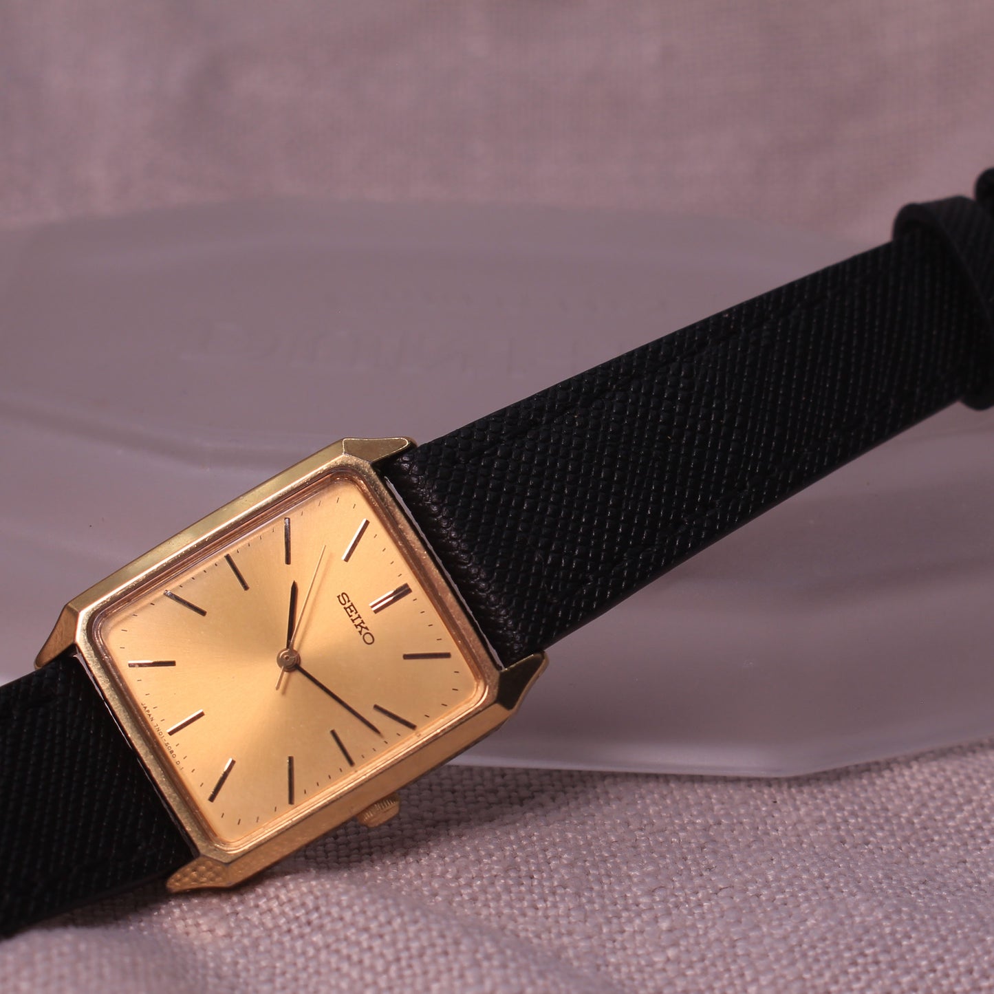 Retro Seiko Spirit JDM Tank Mens Gold Rectangular Dress Watch - 7N01-5060 - 2001