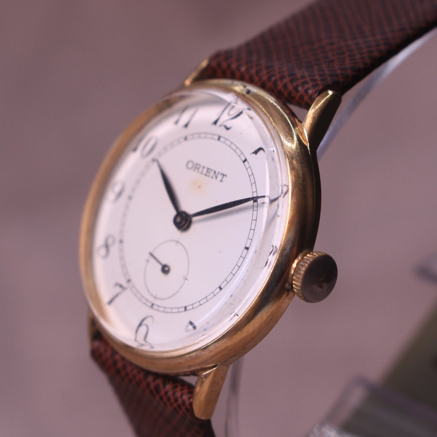 Vintage Orient Manual Wind Mens Dress Watch Leather Band - c.1970