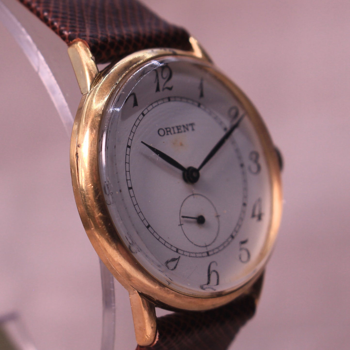 Vintage Orient Manual Wind Mens Dress Watch Leather Band - c.1970