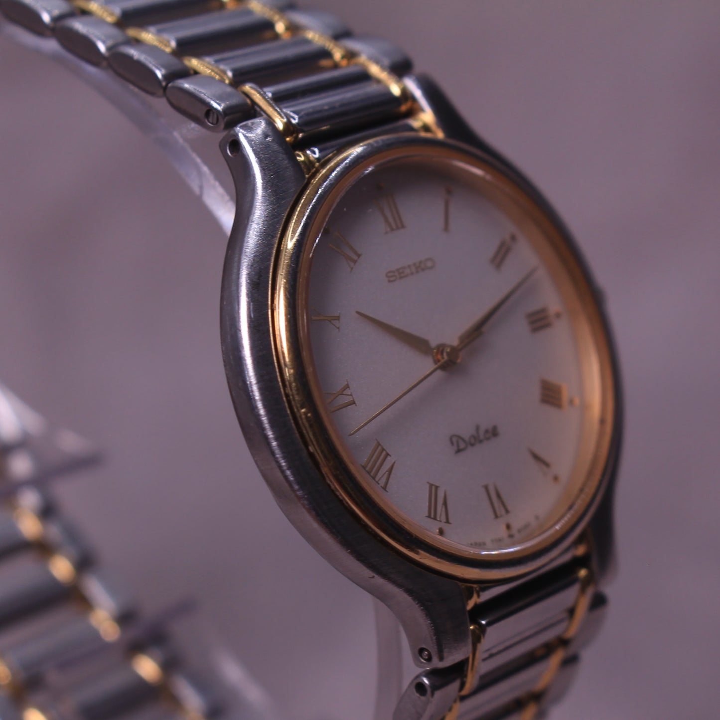 Vintage Seiko Dolce Roman Dial White Face Mens Dress Watch - 7741-6050 - 1990