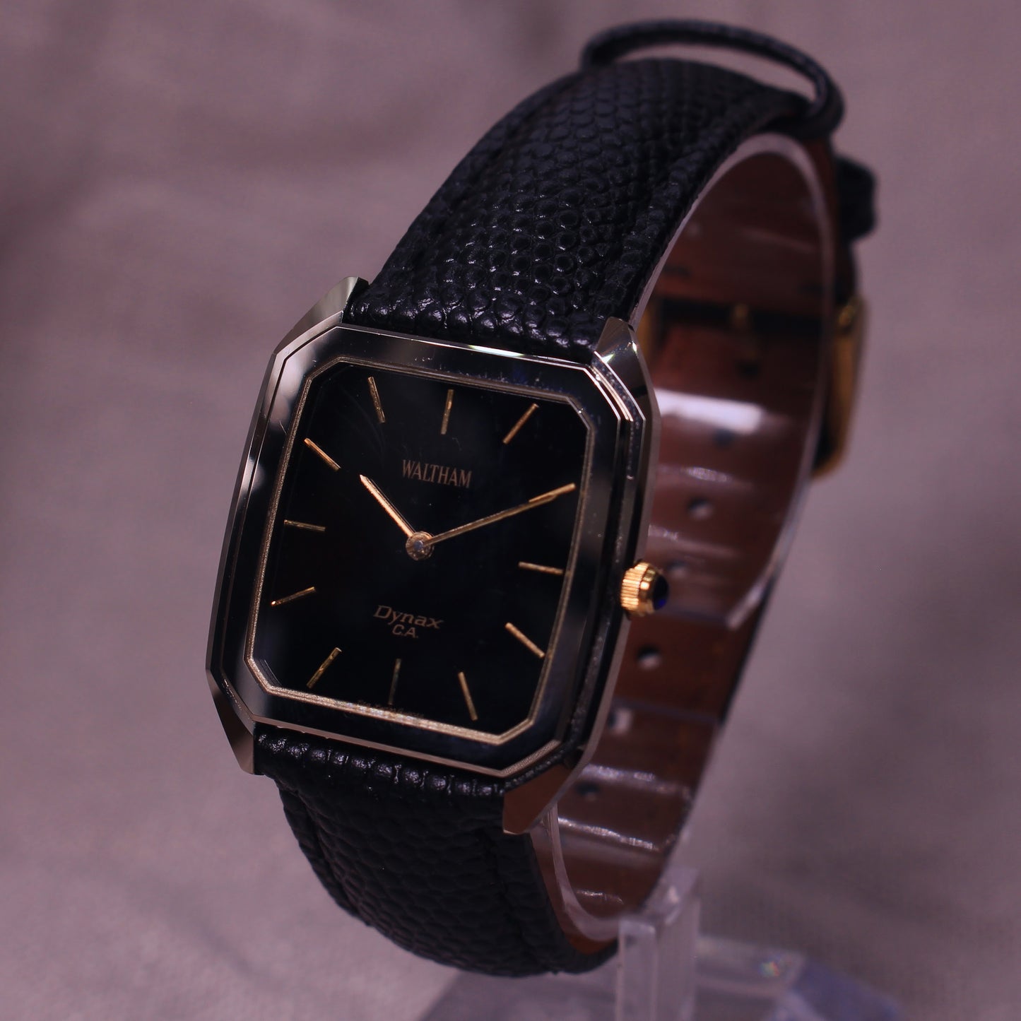 Vintage Waltham Dynax C.A. Ceramic Tank Style Dress Watch - Black Dial - 1980s