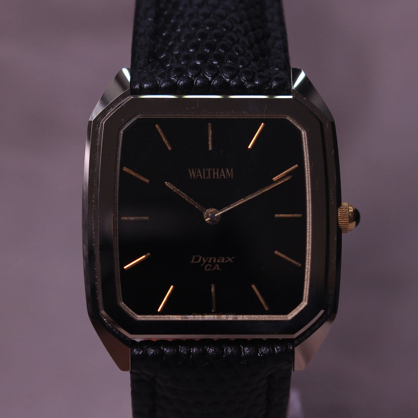 Vintage Waltham Dynax C.A. Ceramic Tank Style Dress Watch - Black Dial - 1980s