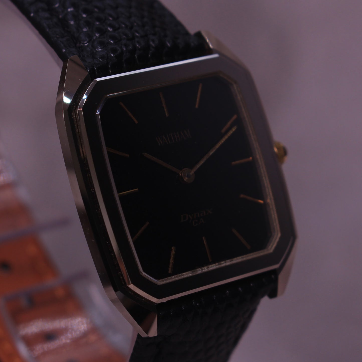 Vintage Waltham Dynax C.A. Ceramic Tank Style Dress Watch - Black Dial - 1980s