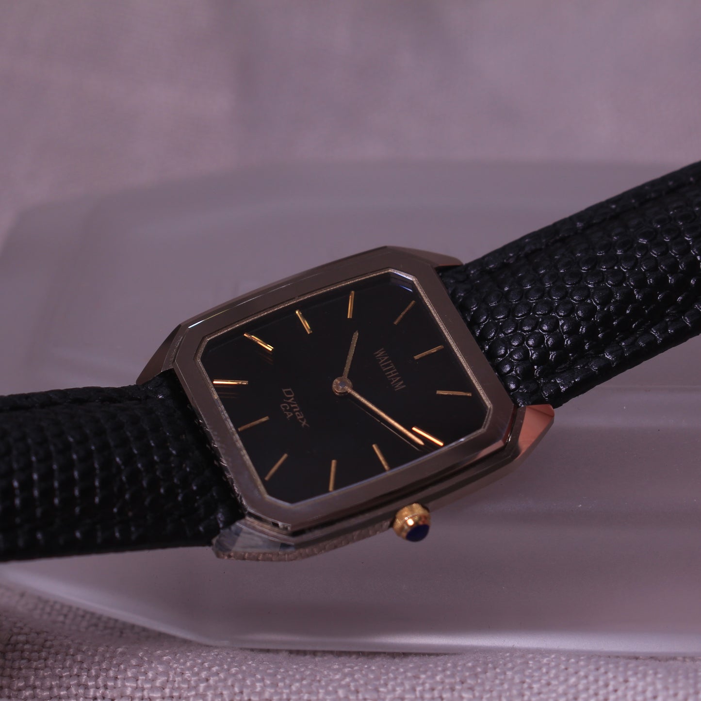 Vintage Waltham Dynax C.A. Ceramic Tank Style Dress Watch - Black Dial - 1980s