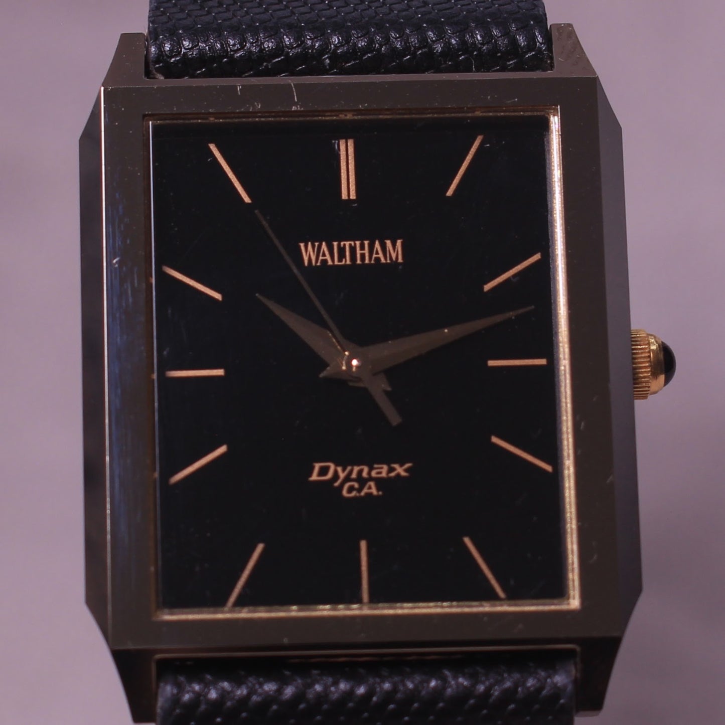 Vintage Waltham Dynax C.A. Ceramic Tank Style Dress Watch - Black Dial - 1980s