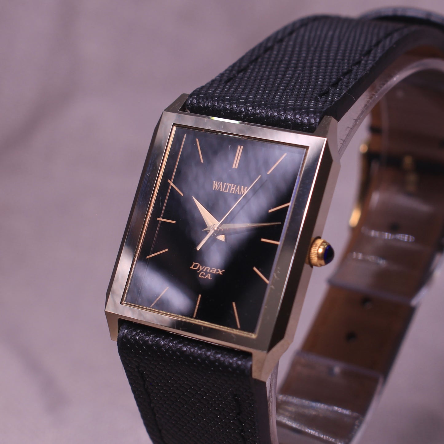Vintage Waltham Dynax C.A. Ceramic Tank Style Dress Watch - Black Dial - 1980s