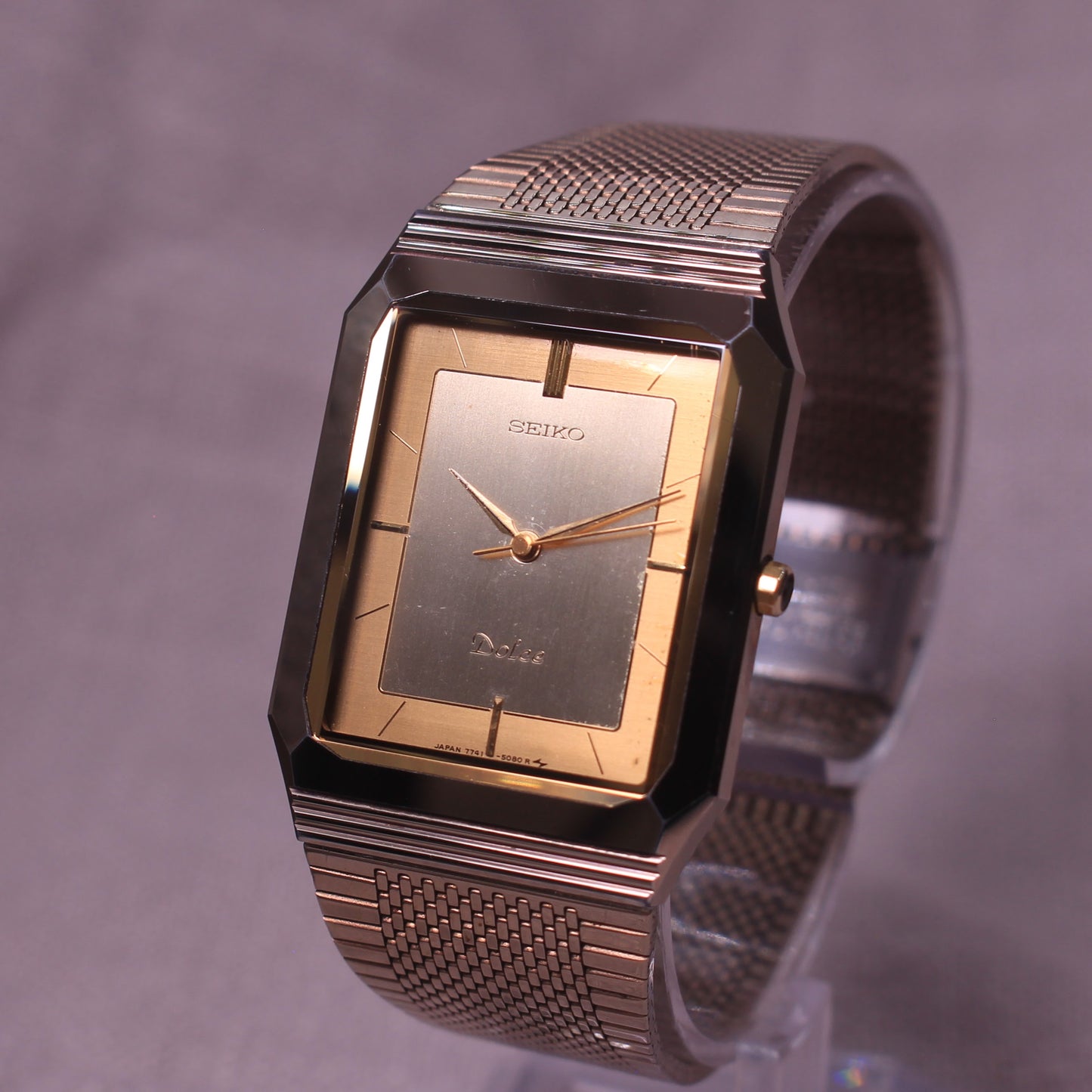 Vintage Seiko Dolce Tank Mens Dress Watch - Original Bracelet - 7741-508A -1985