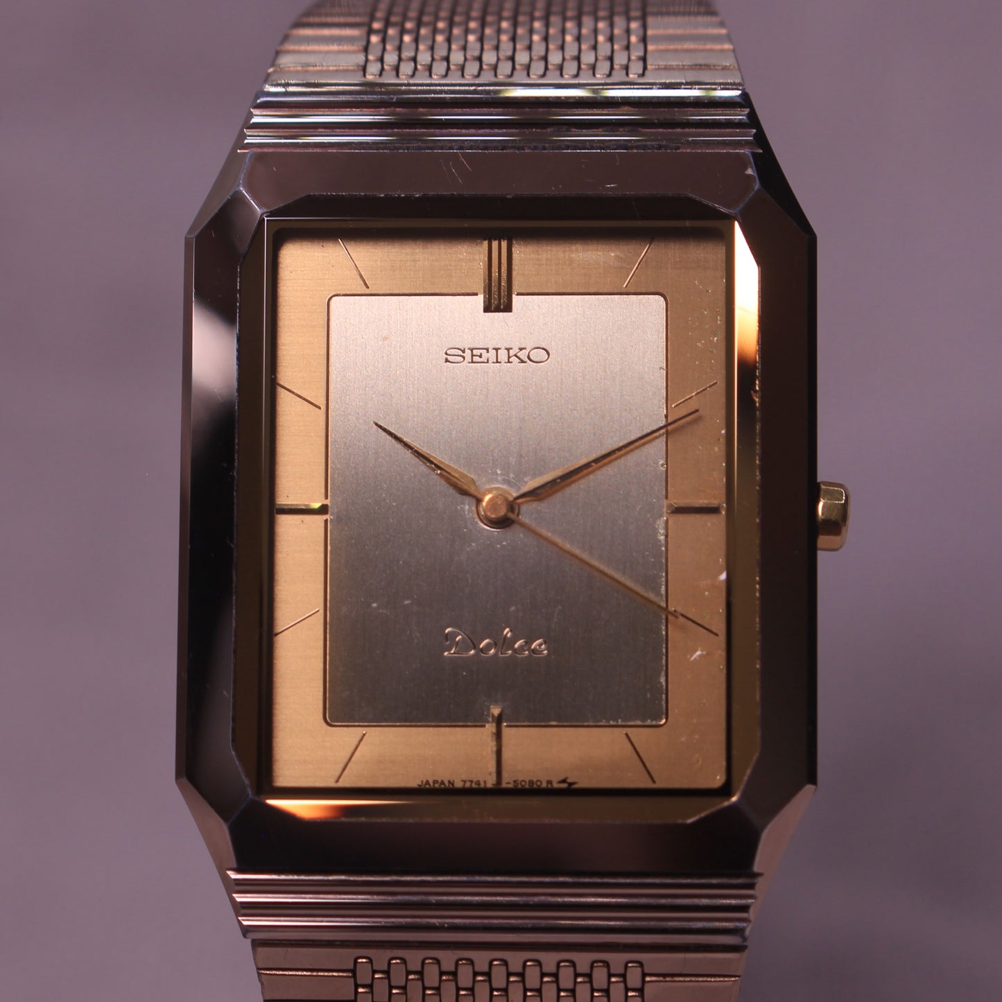 Vintage Seiko Dolce Tank Mens Dress Watch - Original Bracelet - 7741-508A -1985