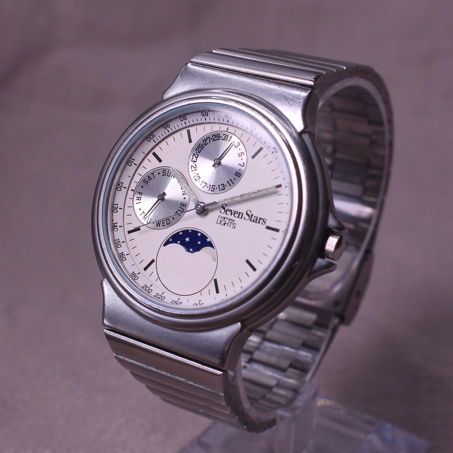 Seven Stars Custom Lights Moonphase Mens Calendar Watch - 1990s
