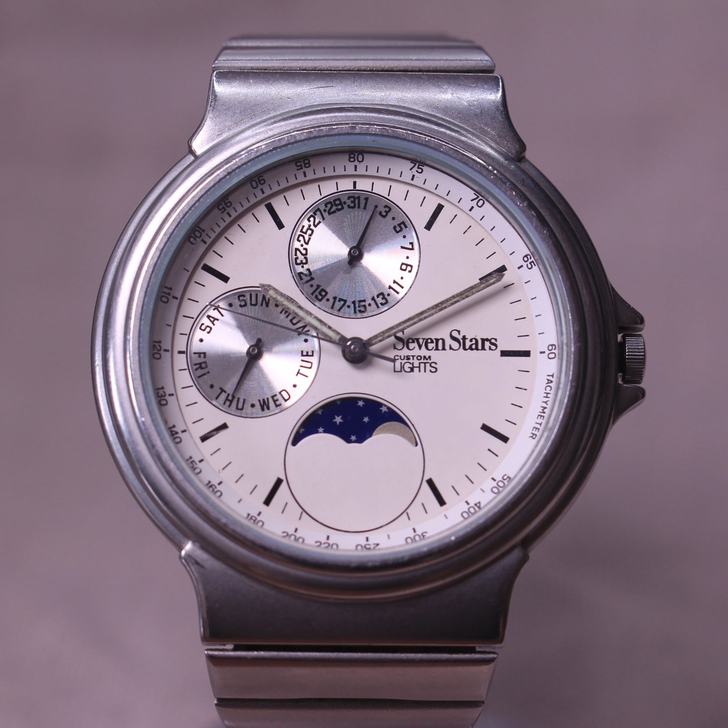 Seven Stars Custom Lights Moonphase Mens Calendar Watch - 1990s