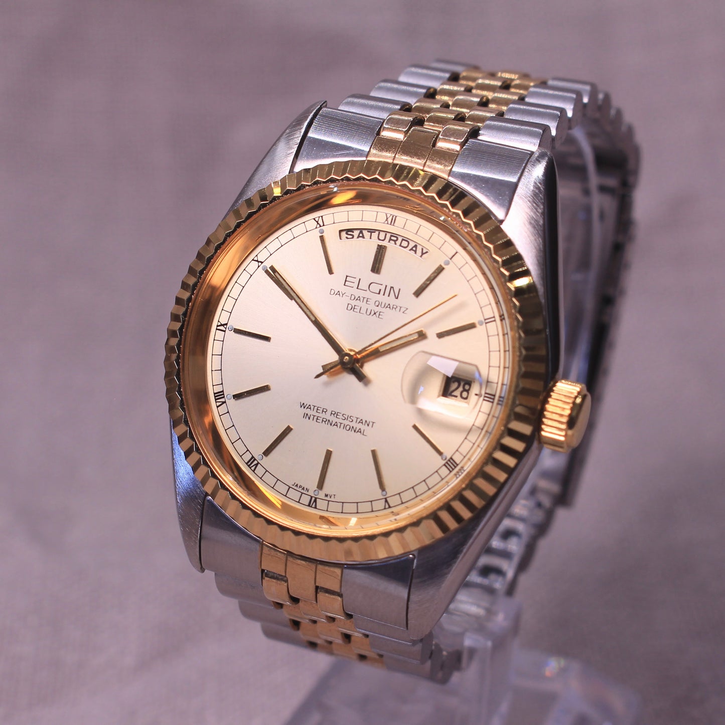 Vintage Elgin Day-Date Quartz Deluxe Watch - Two Tone Presidential Style