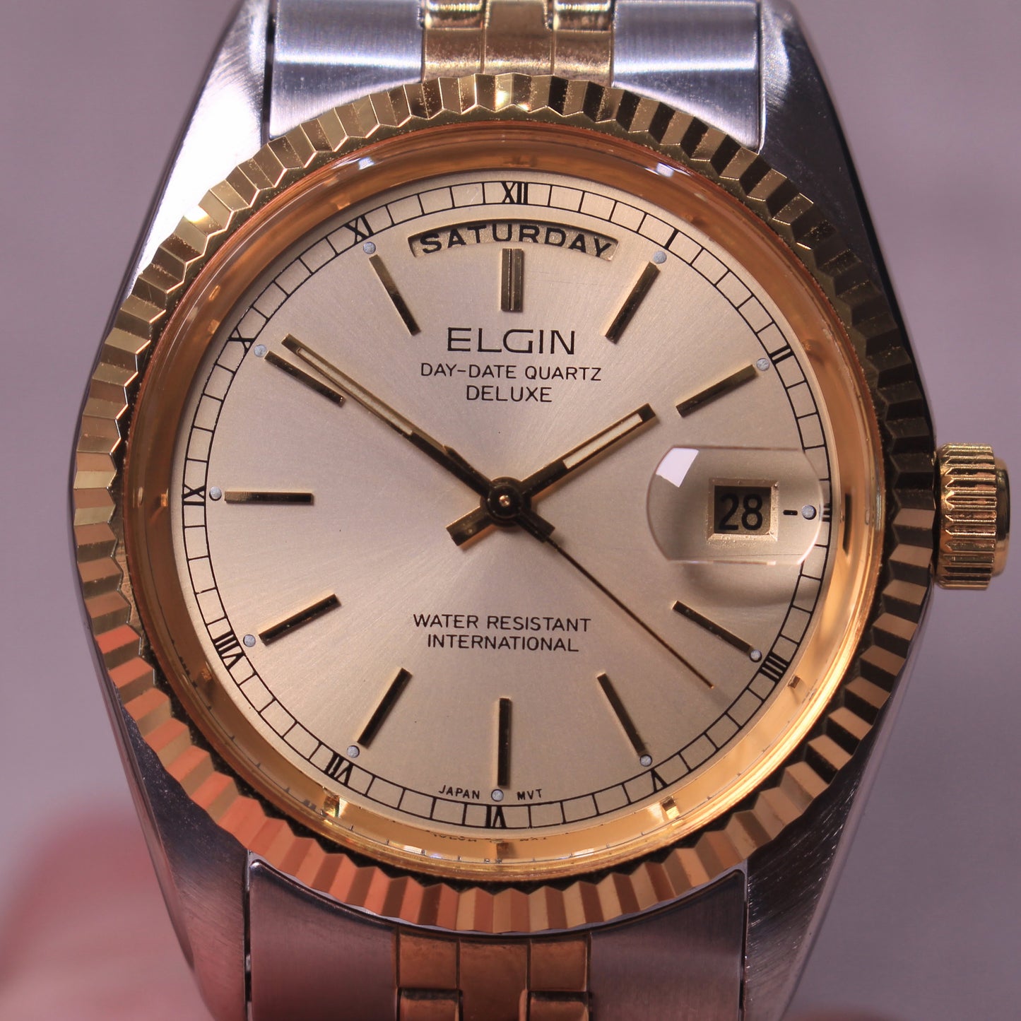 Vintage Elgin Day-Date Quartz Deluxe Watch - Two Tone Presidential Style