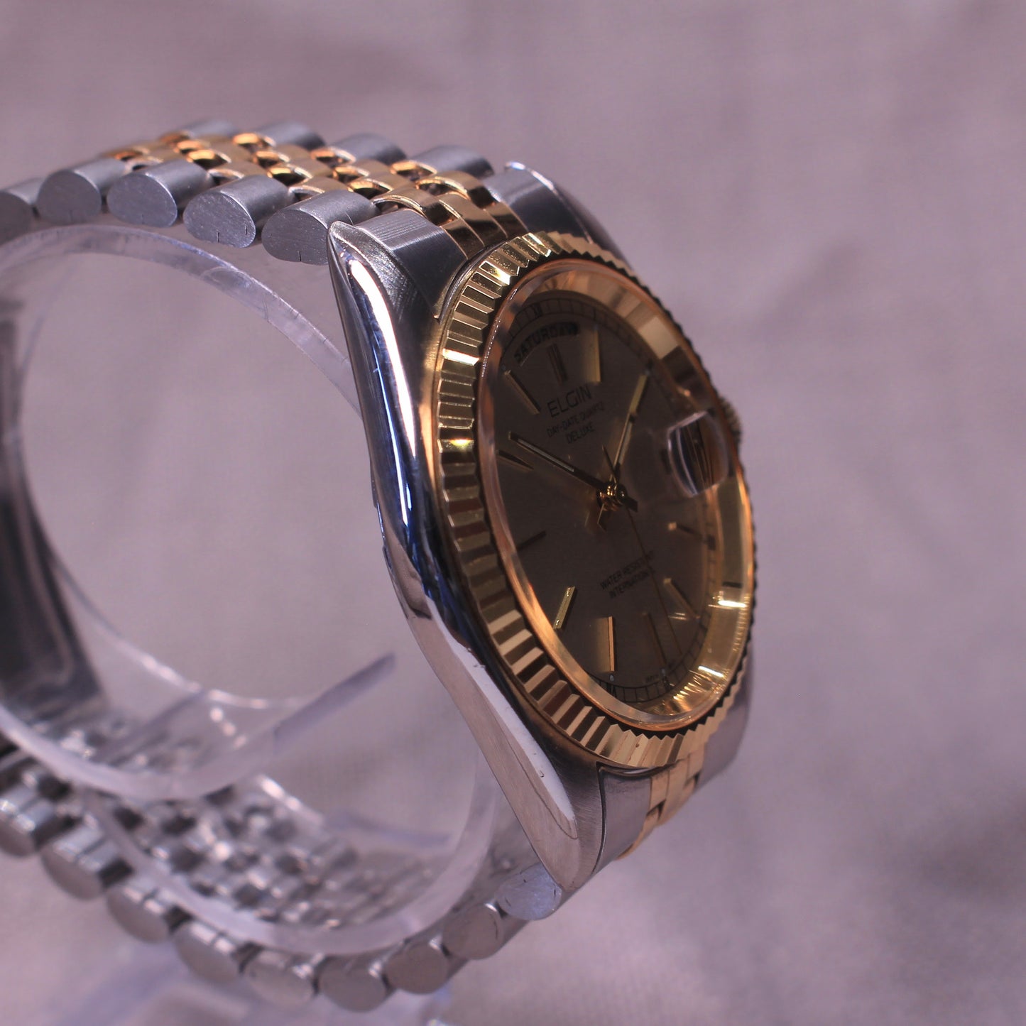 Vintage Elgin Day-Date Quartz Deluxe Watch - Two Tone Presidential Style