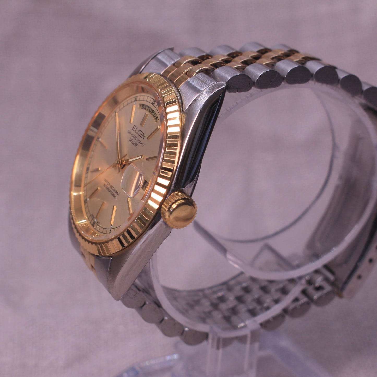 Vintage Elgin Day-Date Quartz Deluxe Watch - Two Tone Presidential Style