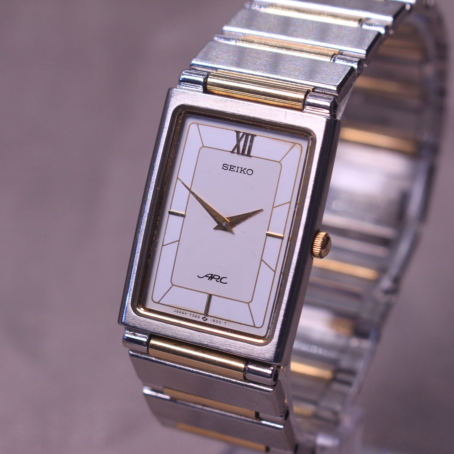 Vintage Seiko Arc Tank Mens Watch Rectangular - 7320-6360 - 1985