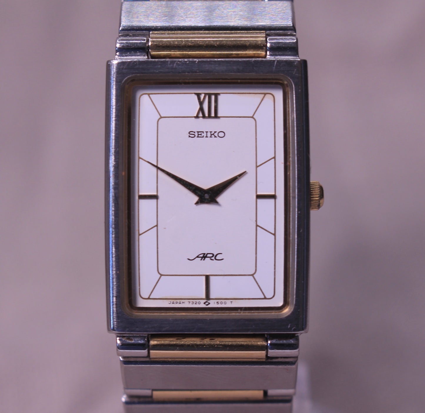 Vintage Seiko Arc Tank Mens Watch Rectangular - 7320-6360 - 1985