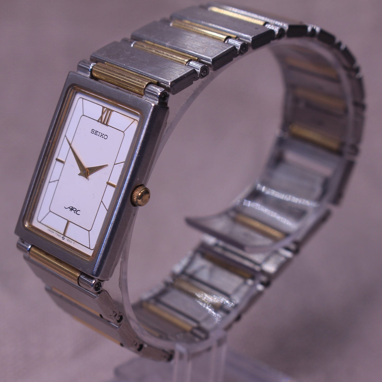 Vintage Seiko Arc Tank Mens Watch Rectangular - 7320-6360 - 1985