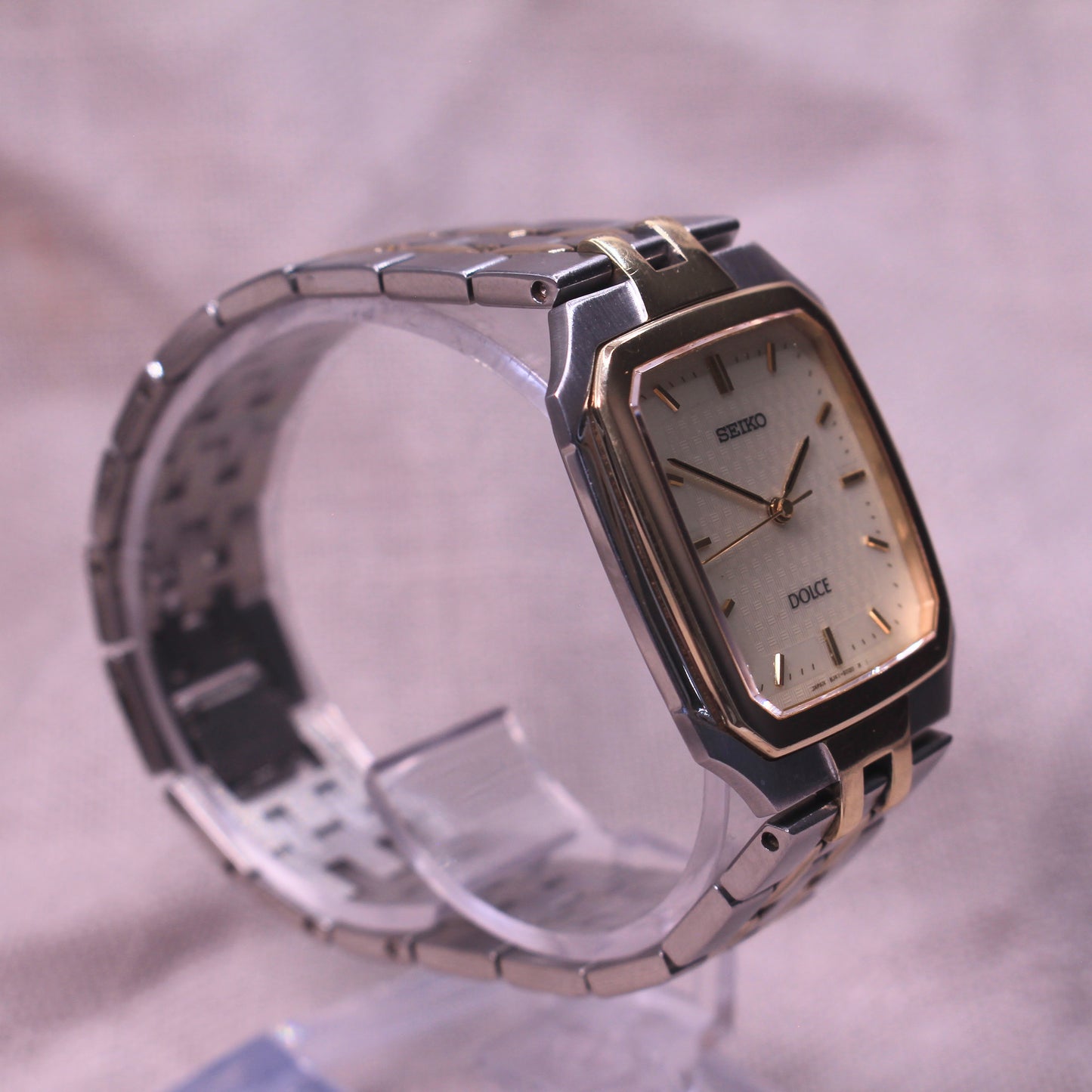 Retro Seiko Dolce Tank Mens Watch Two Tone Textured Dial - 8J41-5020 - 1998