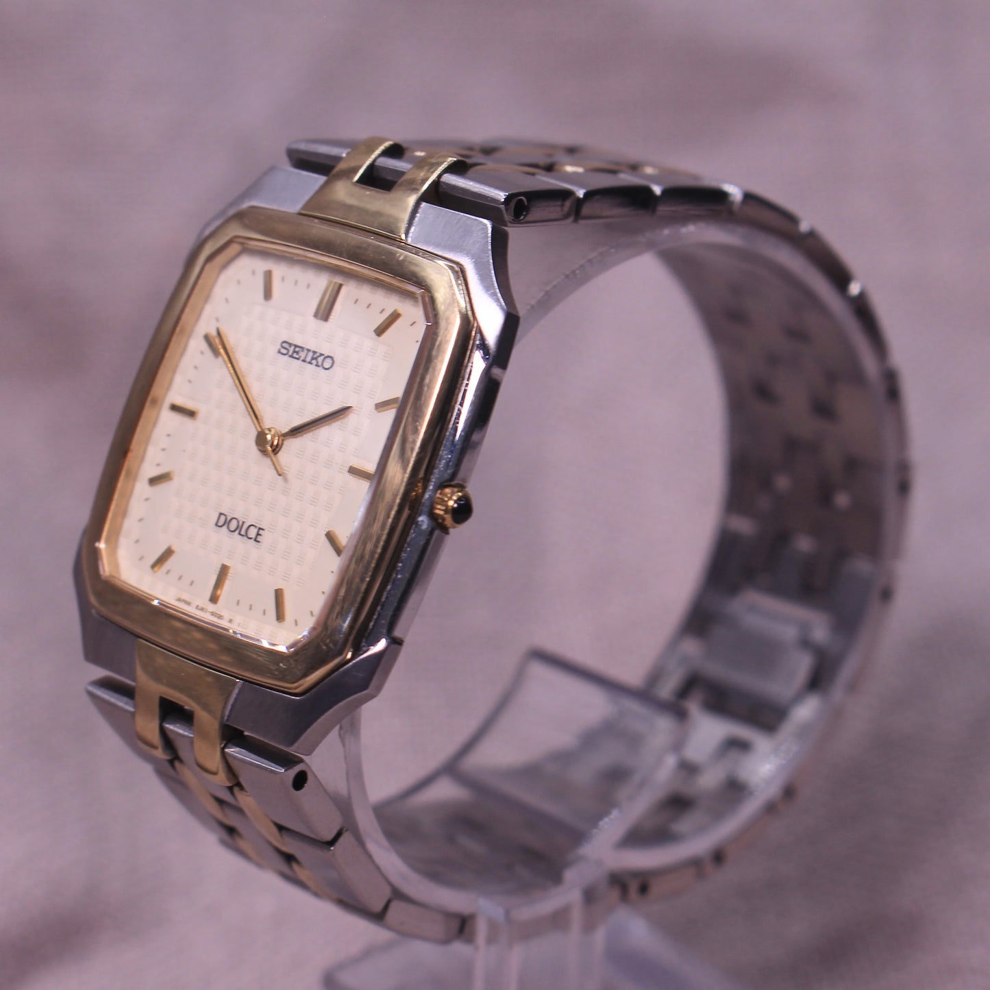 Retro Seiko Dolce Tank Mens Watch Two Tone Textured Dial - 8J41-5020 - 1998