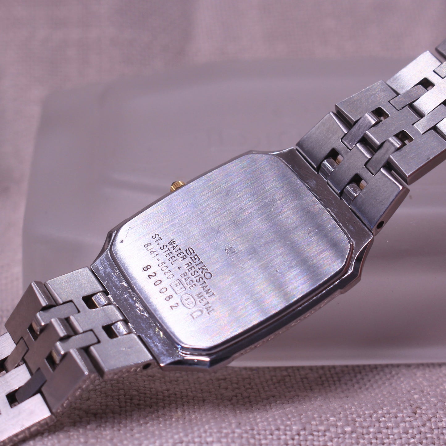 Retro Seiko Dolce Tank Mens Watch Two Tone Textured Dial - 8J41-5020 - 1998