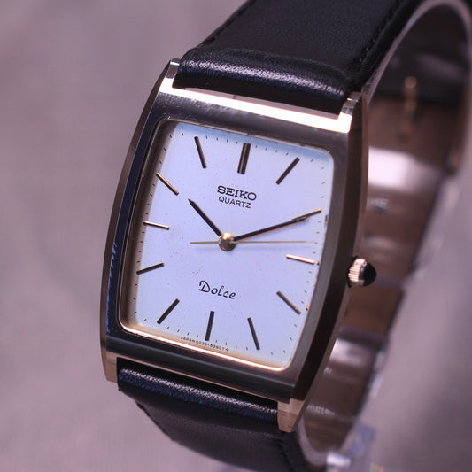 Vintage Seiko Dolce Tank Dress Watch Champagne Dial NSAG - 6030-5320 - 1982