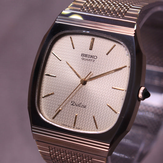 Vintage Seiko Dolce Textured Dial Gold Tone NSAG Dress Watch - 5931-5450 - 1981