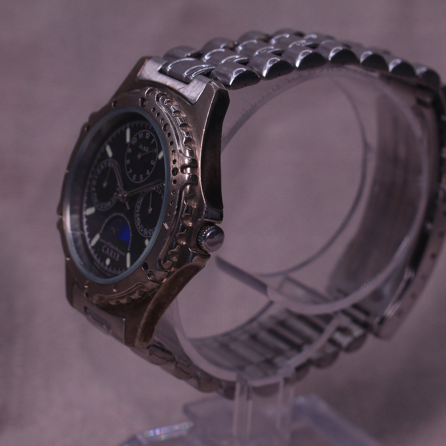 Vintage Seiko Alba CARIB Moonphase Triple Calendar Watch - V33F-6B20 - 1992