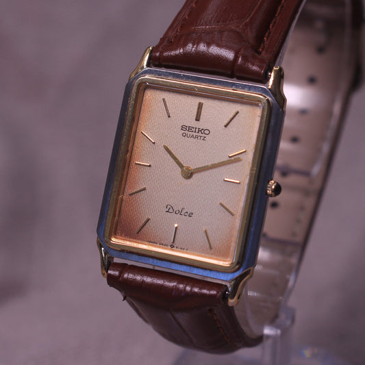 Vintage Seiko Dolce Tank Two Tone Dress Watch - 9520-5130 - 1988