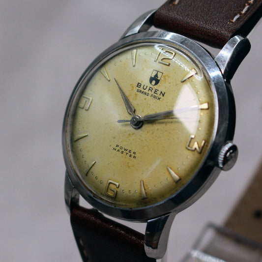 Vintage Buren Grand Prix Power Master - Manual Wind Watch Late 1960s - Patina