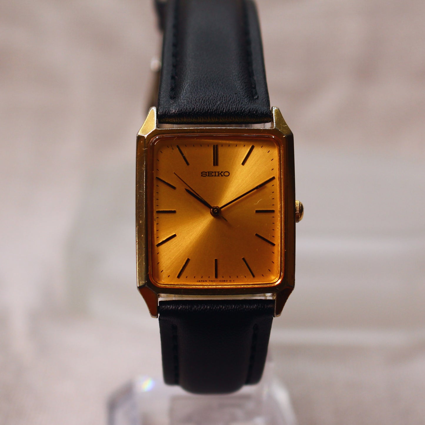 Retro Seiko Spirit JDM Tank Mens Gold Rectangular Dress Watch - 7N01-5060 - 2001