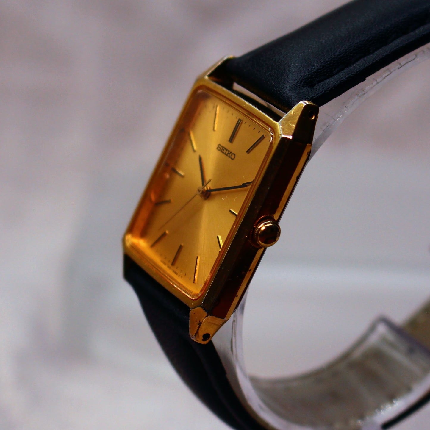 Retro Seiko Spirit JDM Tank Mens Gold Rectangular Dress Watch - 7N01-5060 - 2001