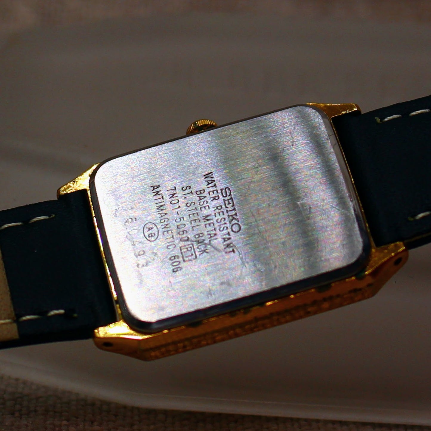 Retro Seiko Spirit JDM Tank Mens Gold Rectangular Dress Watch - 7N01-5060 - 2001