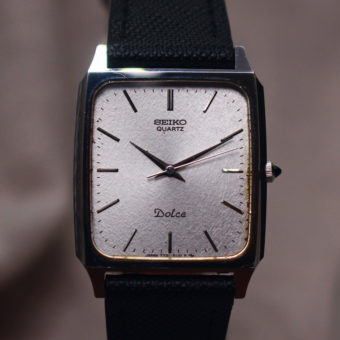 Vintage Seiko Dolce Linen Dial Tank Dress Watch -  7731-5110 - 1986