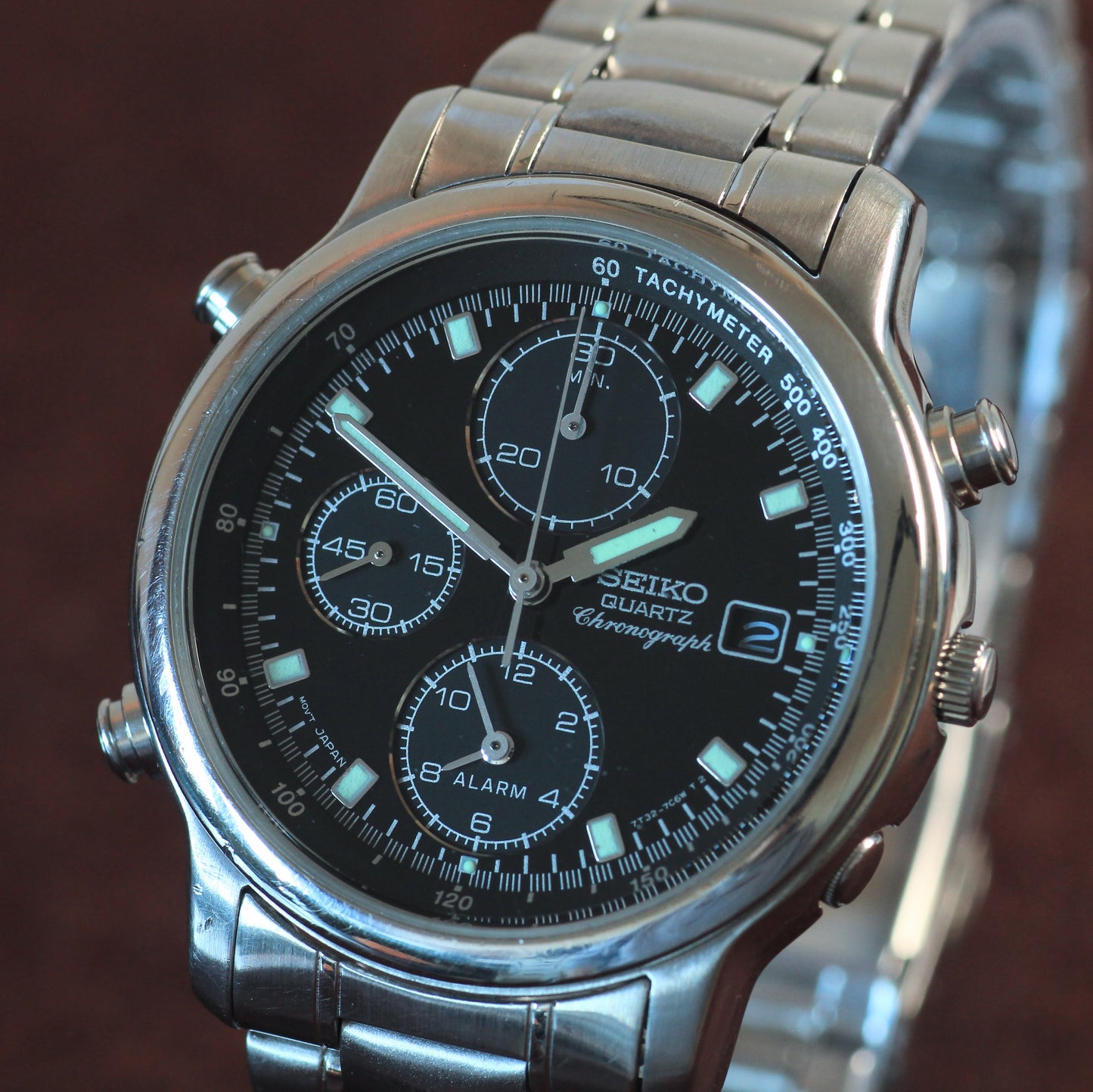 Neo-vintage Seiko Sports Chronograph Alarm Mens Watch - 7T32-7B80 - 1995